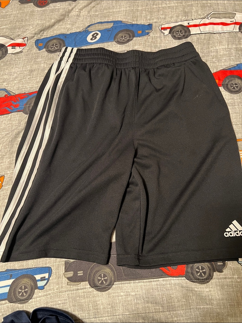 adidas Black Youth Athletic Shorts with White Stripes